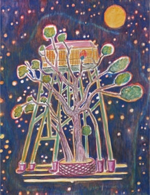 Baumhaus, Gouache on paper, 65 x 50 cm, 2018