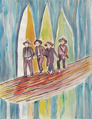 Buddies, Gouache on paper, 65 x 50 cm, 2018